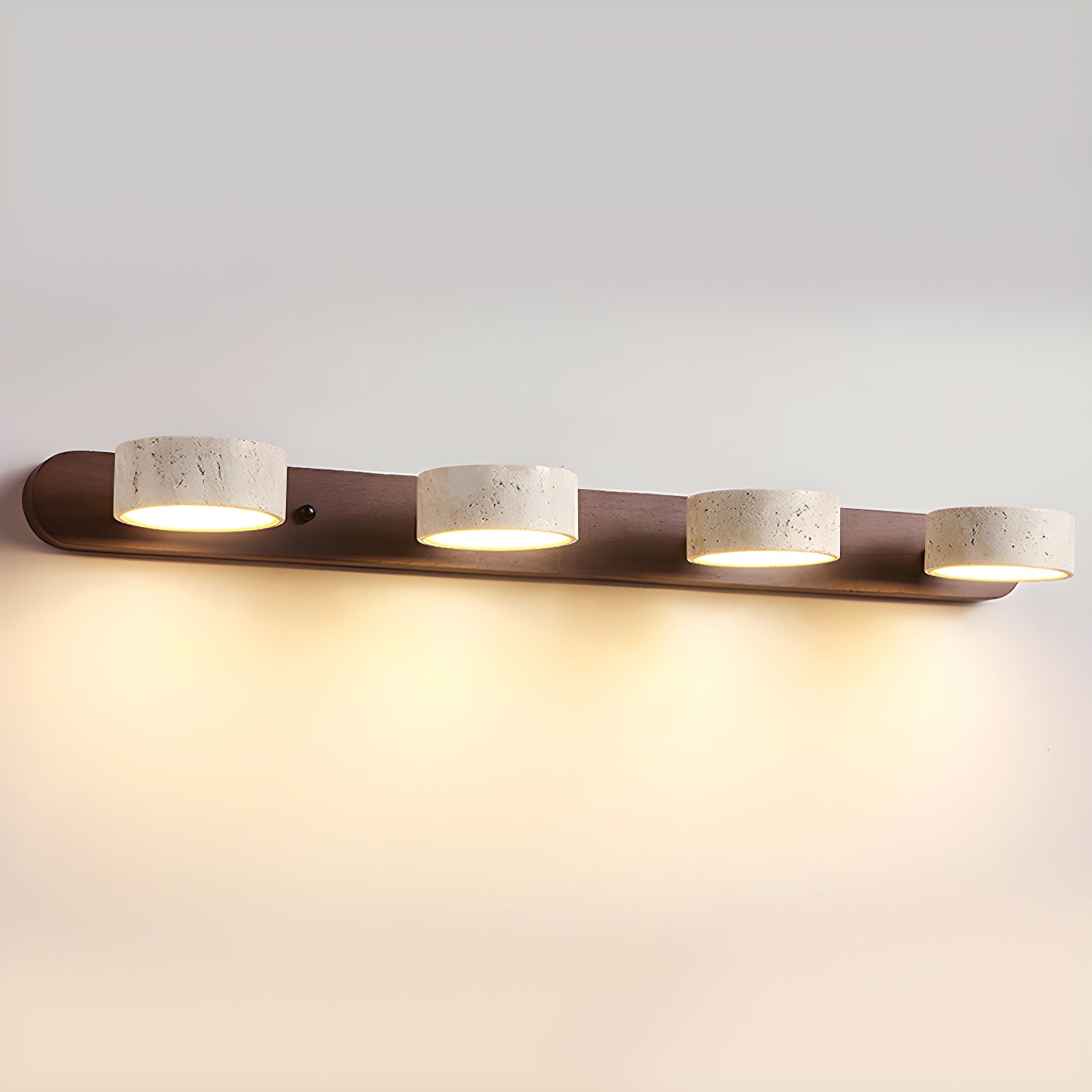 Travertijn Wandlamp Met Houten Basis En Dubbele LED Lichtbron Natuurlijke Steen Design Wandverlichting Voor Slaapkamer Hal En Woonkamer | Restfield