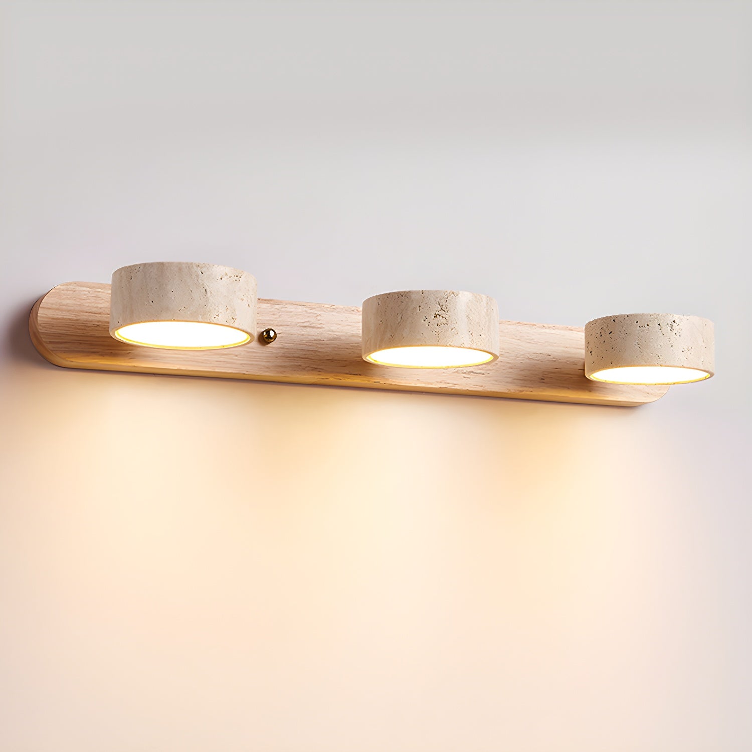 Travertijn Wandlamp Met Houten Basis En Dubbele LED Lichtbron Natuurlijke Steen Design Wandverlichting Voor Slaapkamer Hal En Woonkamer | Restfield
