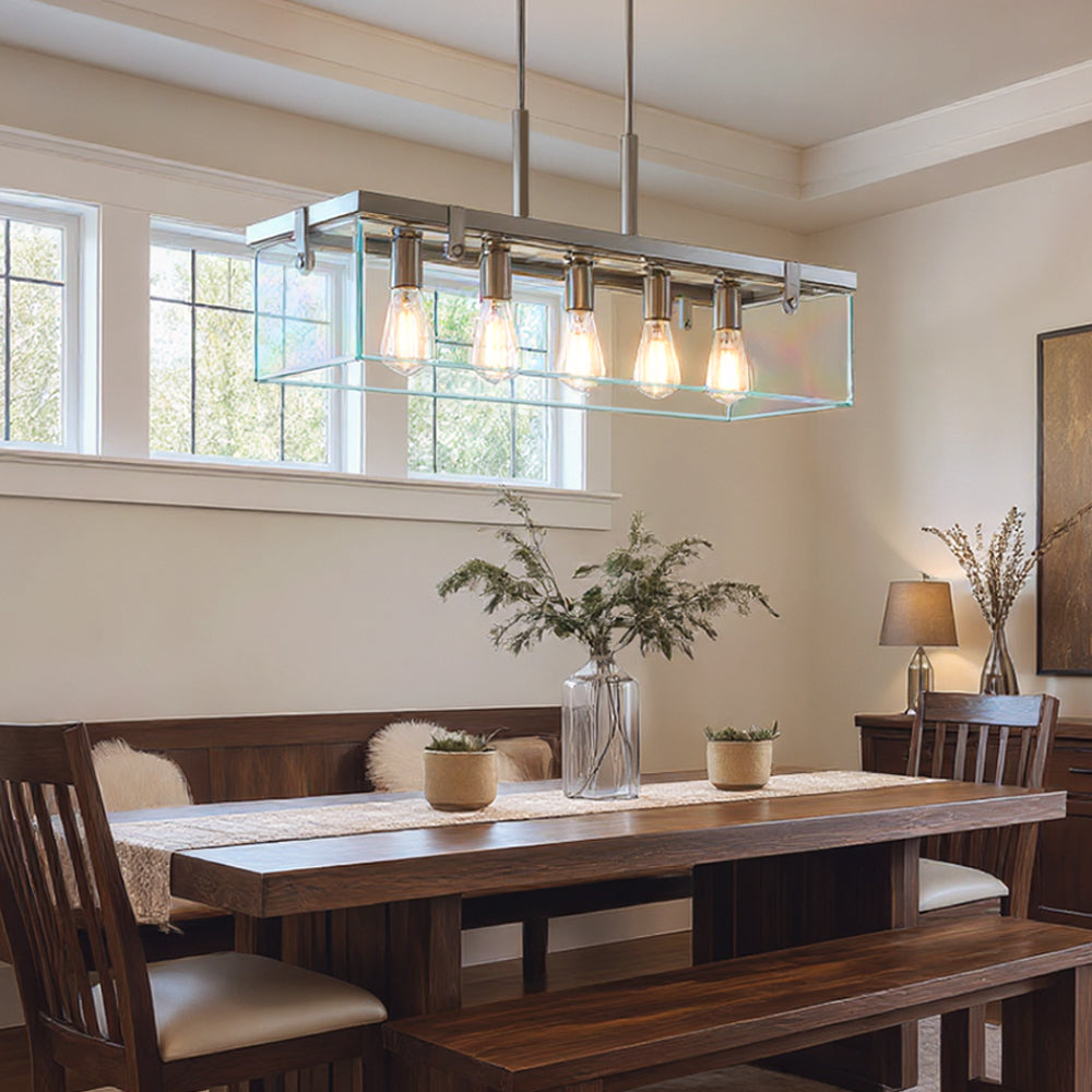 Hanglamp Rechthoekig Cube Glas Staal Nikkel 93cm Eetkamer Modern | Restfield