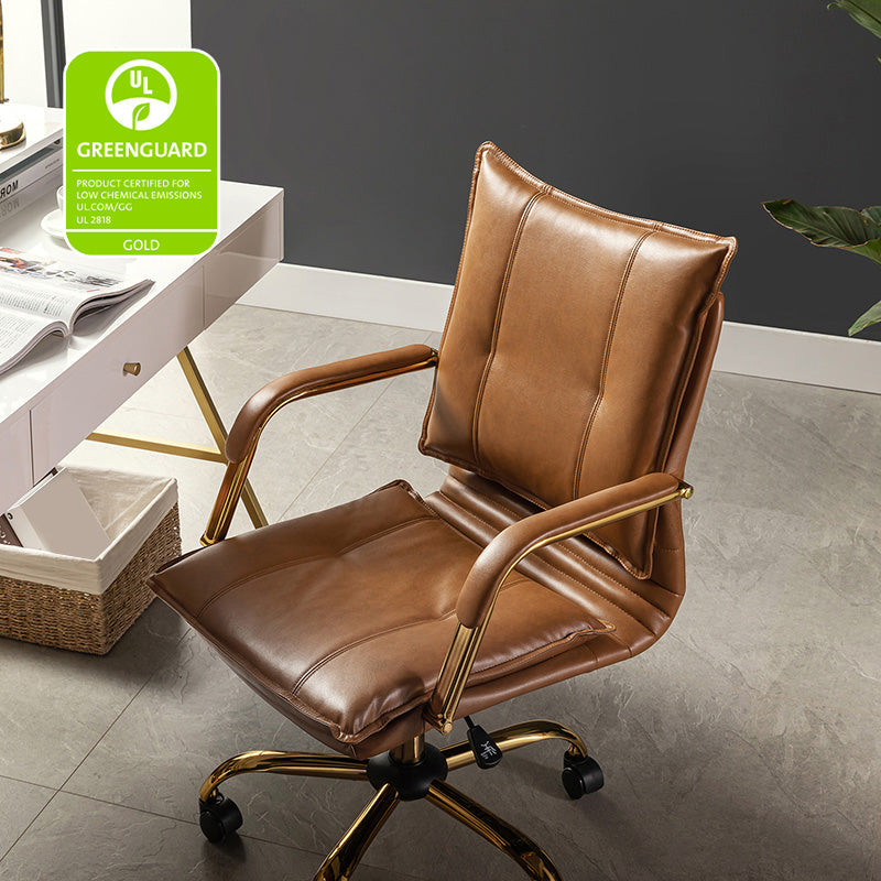 Luxe Ergonomische Bureaustoel Met Gouden Onderstel En Draaifunctie In Vegan Leer | Restfield