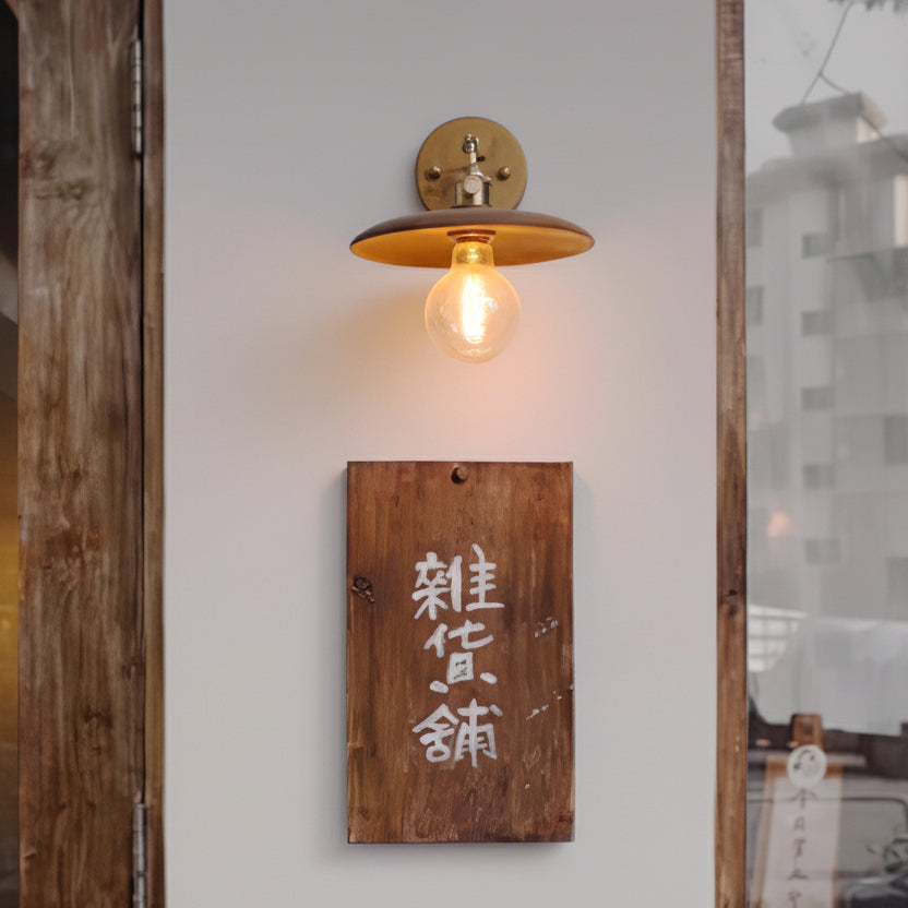 Wandlamp Walnotenhout Messing E27 20cm Rond Woonkamer Slaapkamer Gang Japandi