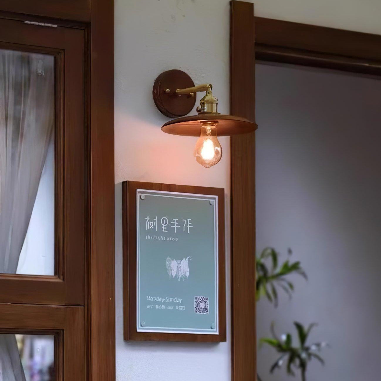 Wandlamp Walnotenhout Messing E27 20cm Rond Woonkamer Slaapkamer Gang Japandi