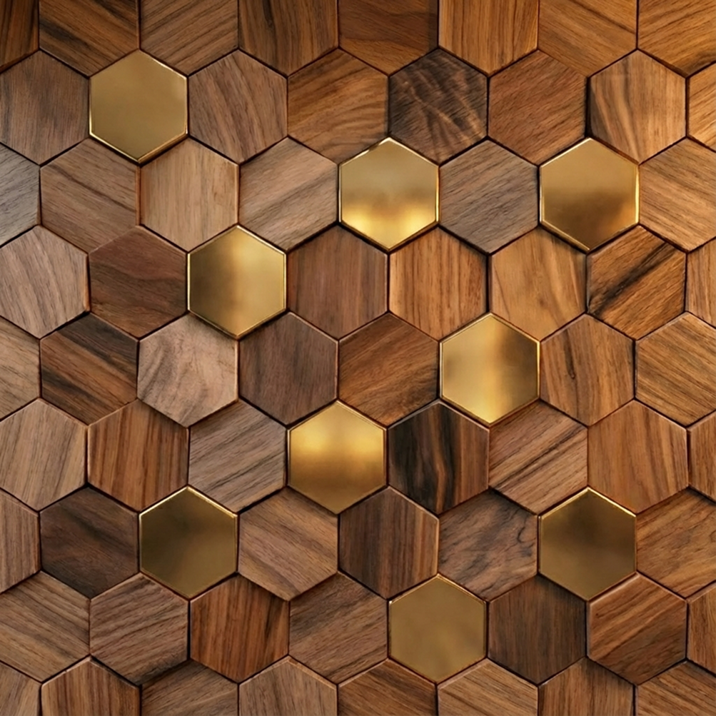 Wikne Houten Mozaïek Wandpanelen Met Hexagon Design Voor Moderne Accentmuren | Restfield
