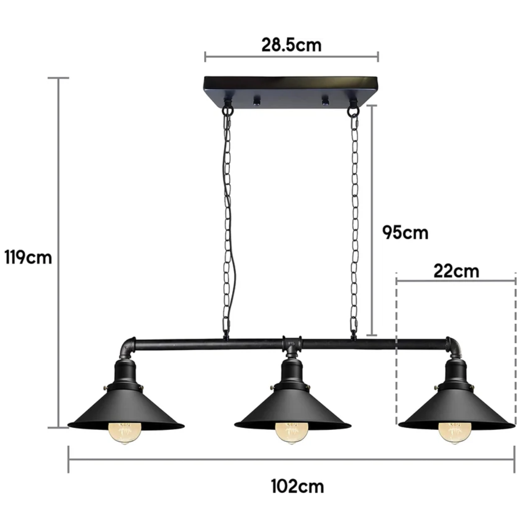 Plafondlamp Industrieel Steampunk Metaal Zwart 3-Lichts E27 Vintage Eetkamer Keuken