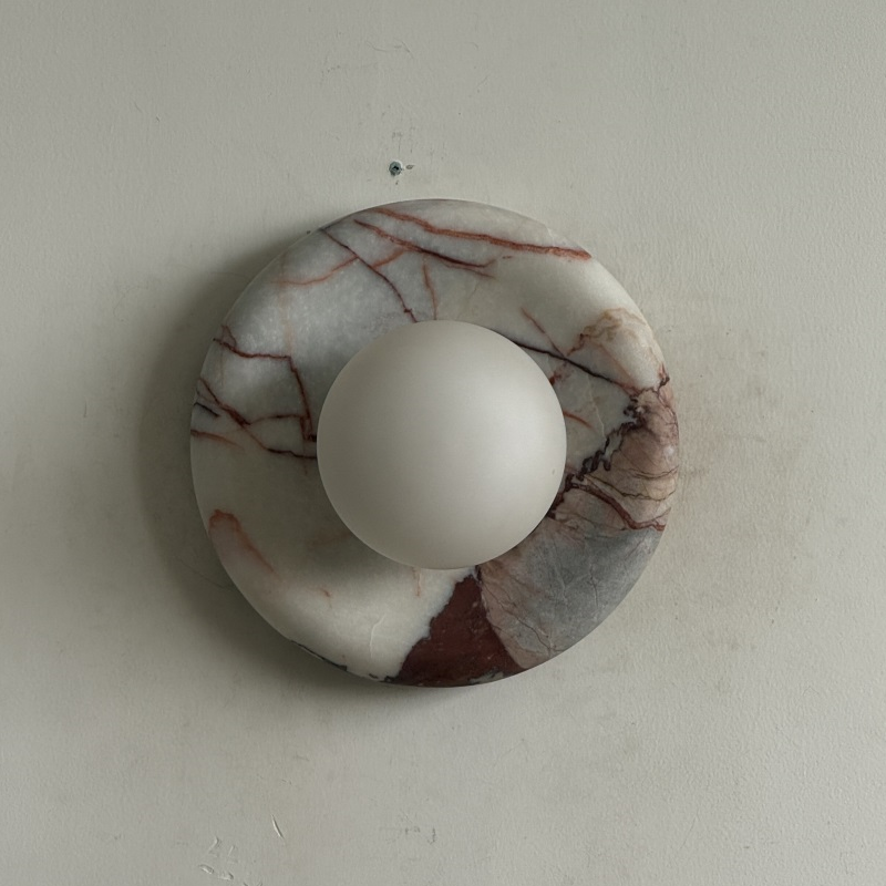 Ronde Design Wandlamp Met Marmeren Achterplaat En Glazen Bol Voor Hal En Slaapkamer | Restfield