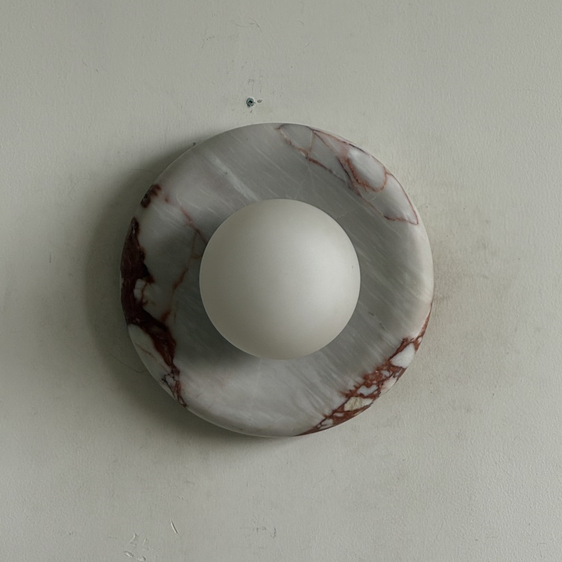 Ronde Design Wandlamp Met Marmeren Achterplaat En Glazen Bol Voor Hal En Slaapkamer | Restfield