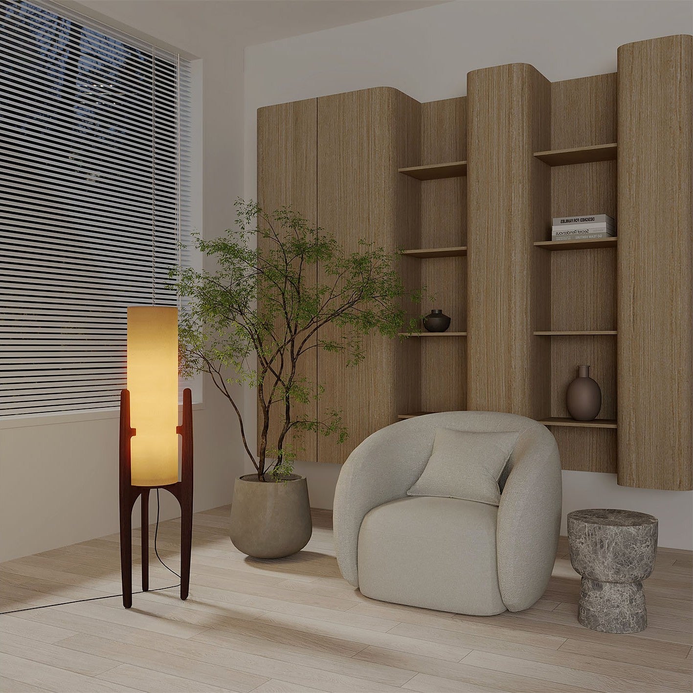 Zen Staande Lamp Met Linnen Kap En Natuurlijk Houten Frame | Restfield