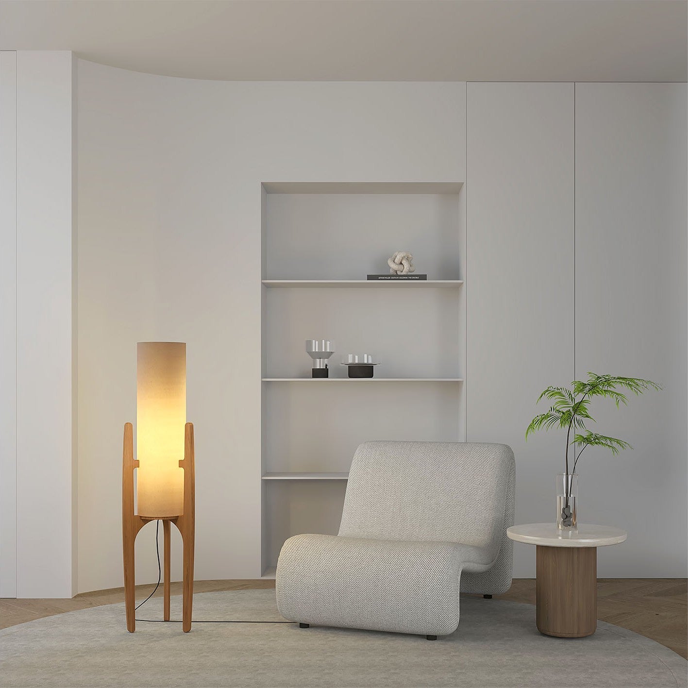 Zen Staande Lamp Met Linnen Kap En Natuurlijk Houten Frame | Restfield