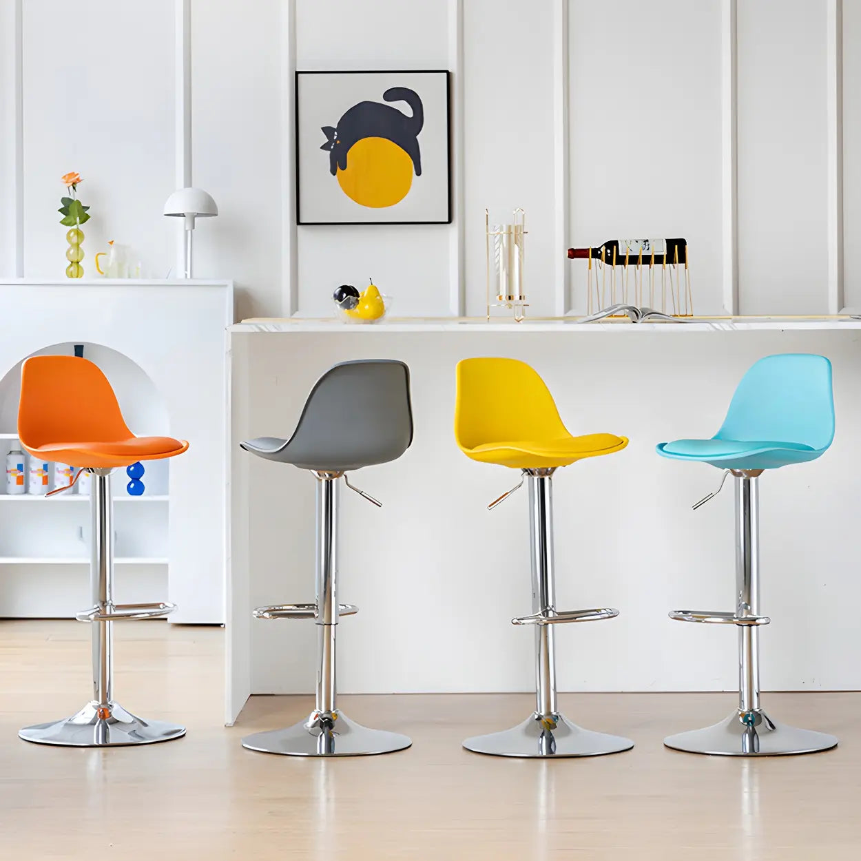 Verstelbare Draaibare Barkruk met Leren Kuipzitting en Chromen Onderstel – Moderne Design Barstoel voor Keukeneiland en Bar | Restfield