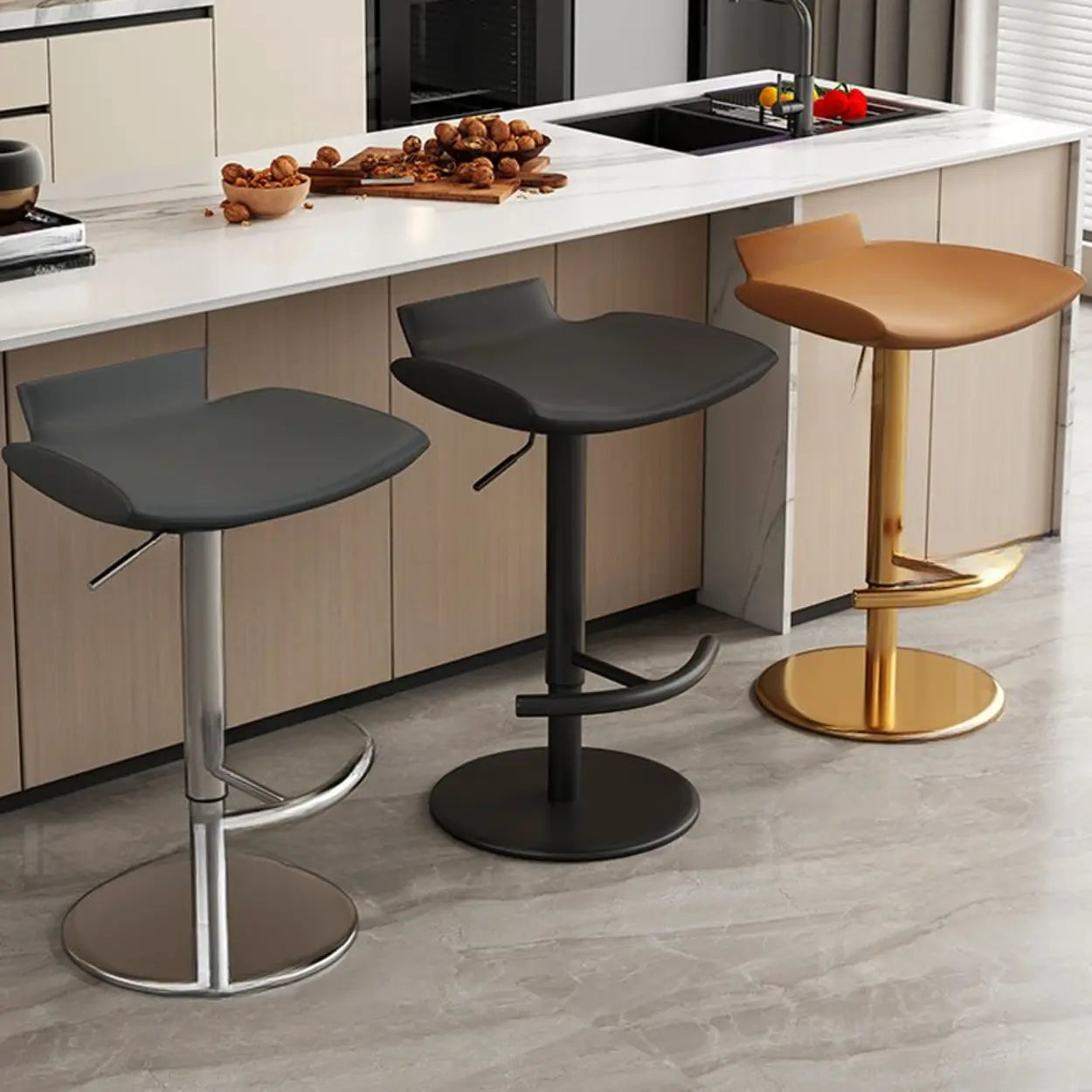 Barhocker Leder Verstellbar Drehbar Metallgestell 5 Farben Küche Bar Glamour | Restfield