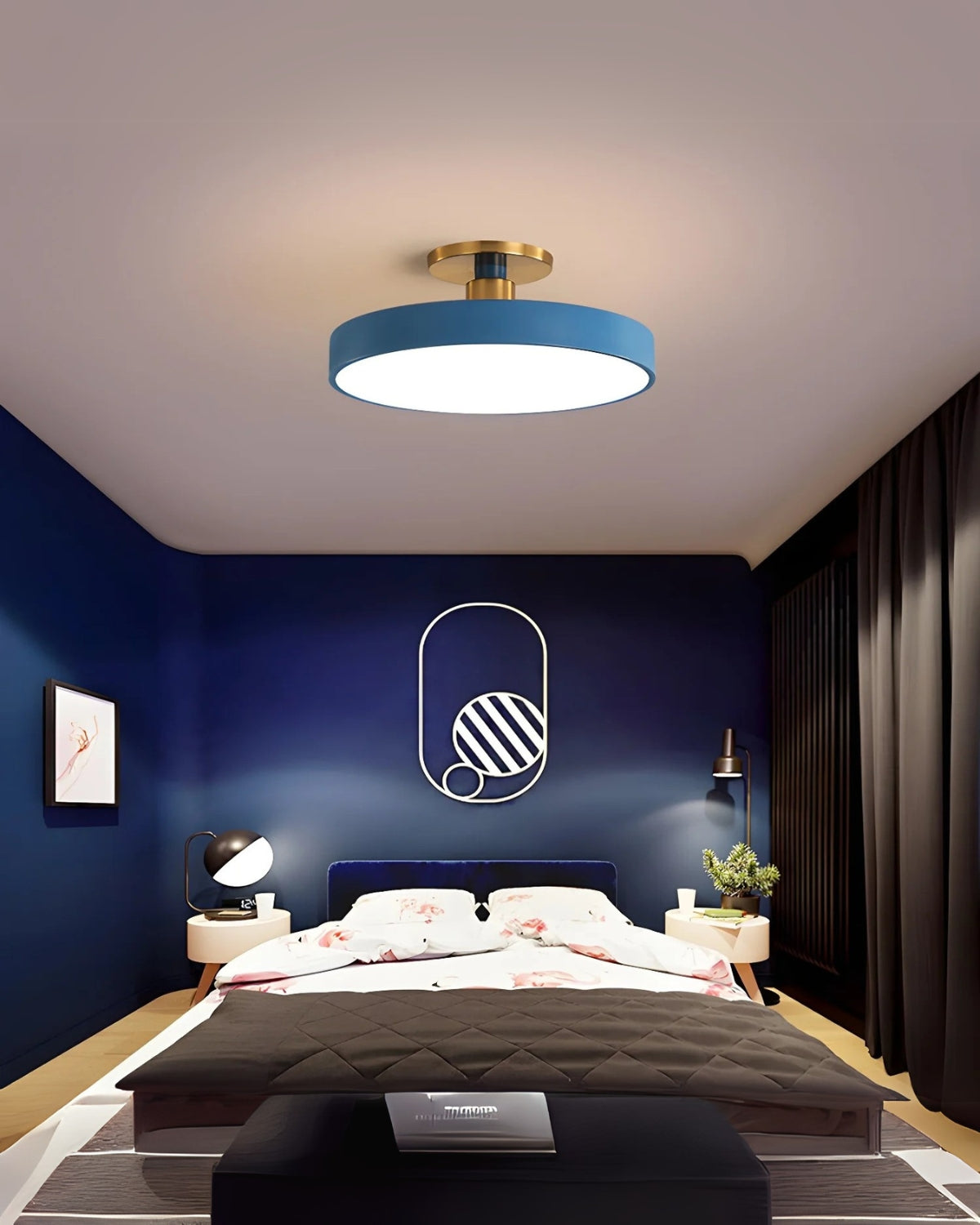 Moderne ronde plafondlamp met goud detail en acryl diffuser – minimalistische semi flush design verlichting voor woonkamer en slaapkamer | Restfield