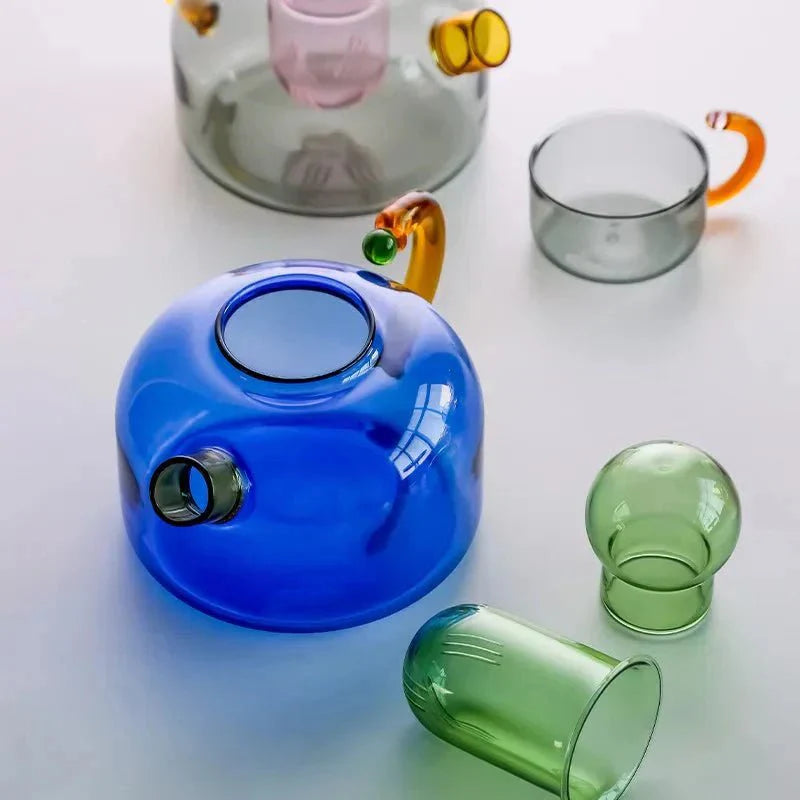 Restfield | Borosilicaat Glazen Theepot met Kopjes – Design Theeset van Hittebestendig Glas