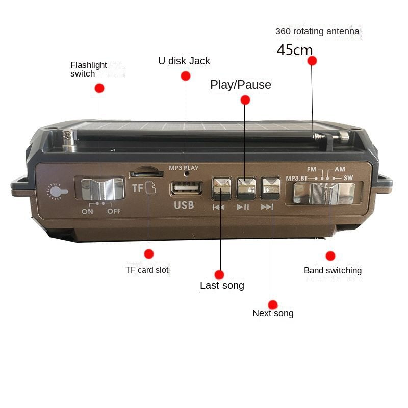 Multifunctionele noodradio op zonne-energie met handdynamo – voor outdoor en thuisgebruik