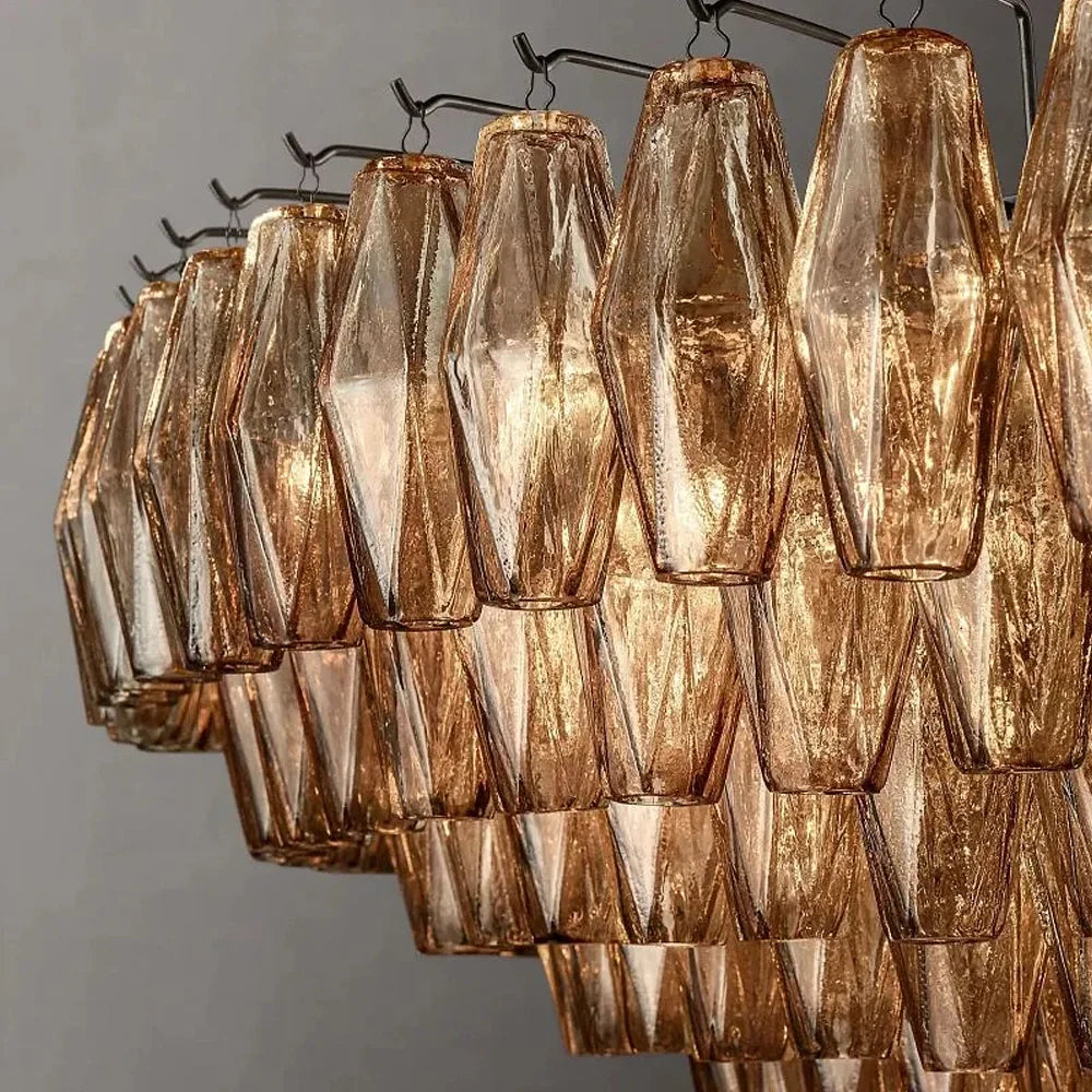 Glazen Kroonluchter Rond Gelaagd Glas Prisma E12 Messing Zwart Nikkel Eetkamer Luxe | Restfield