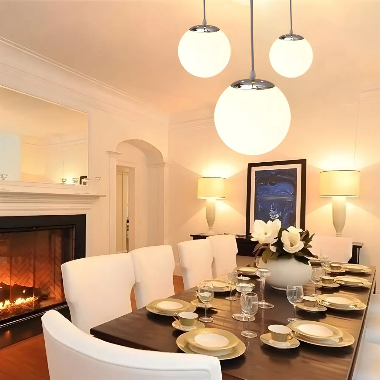 Moderne Witte Globe Hanglamp van Glas met Ronde Bolvorm in Diverse Maten voor Eetkamer en Woonkamer | Restfield