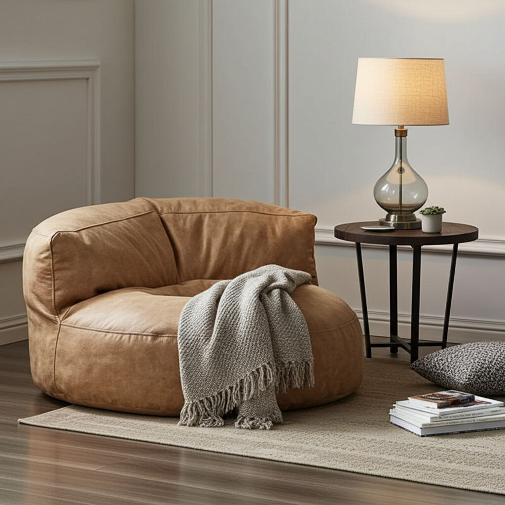 Zitzak Rond Kunstleer Modern 100cm Retro Leer Kinderen Volwassenen Binnen