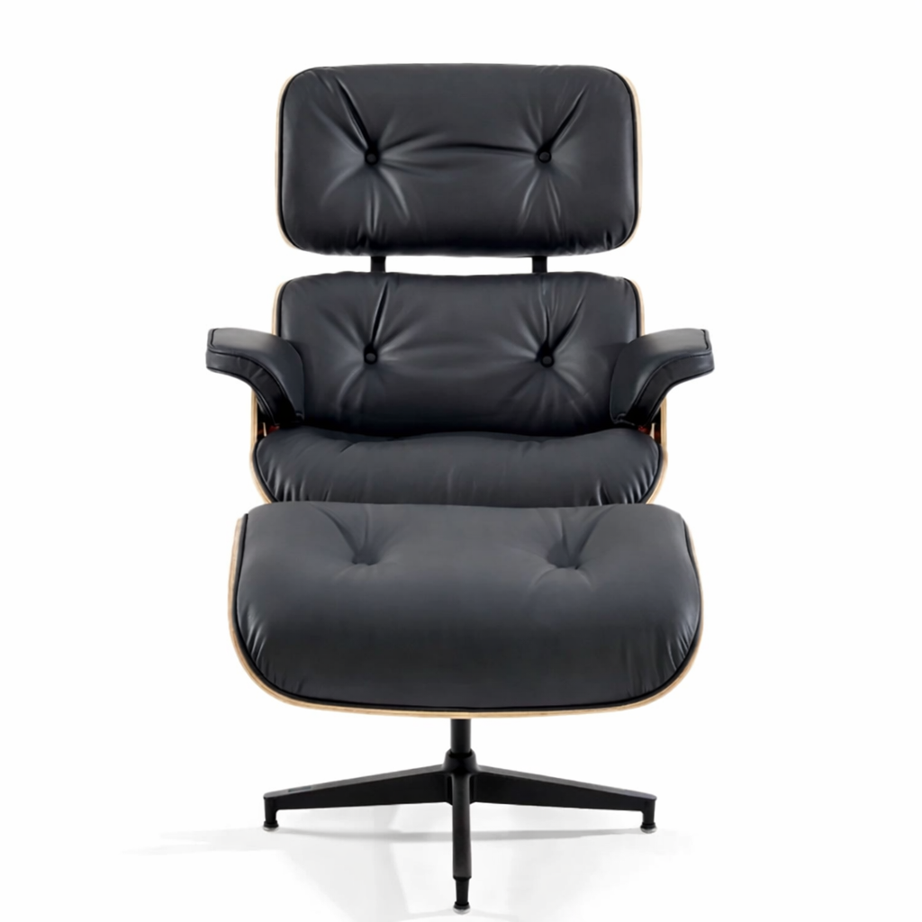 Lounge Chair Met Ottoman Echt Leer Zwart Ergonomisch Hout | Restfield