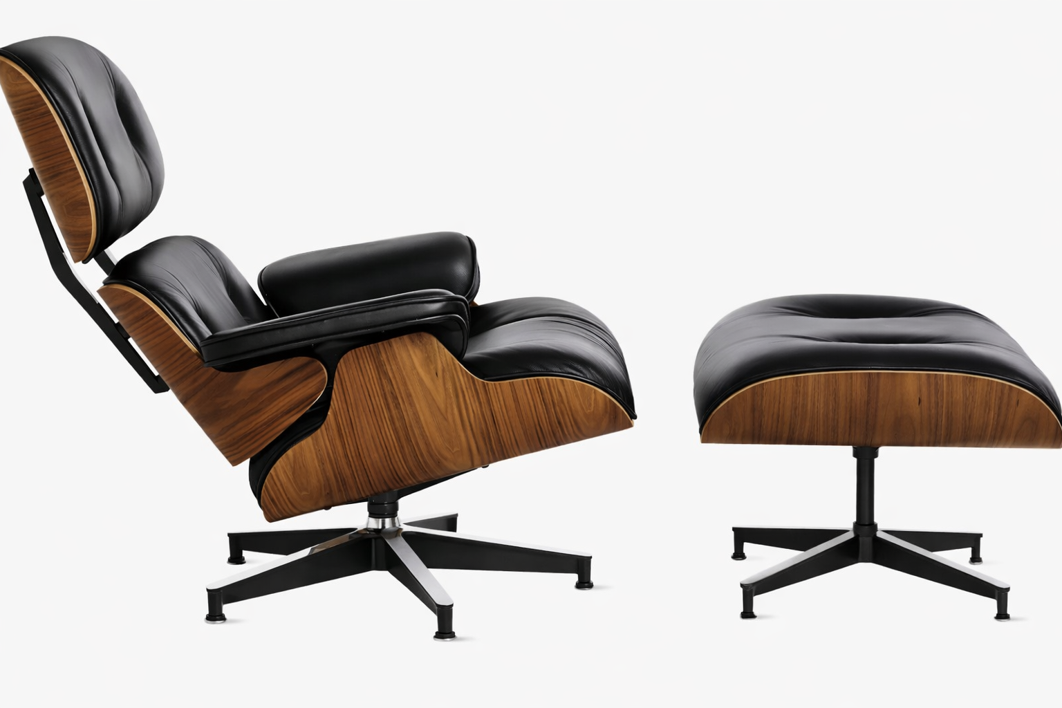 Lounge Chair Met Ottoman Echt Leer Zwart Ergonomisch Hout | Restfield