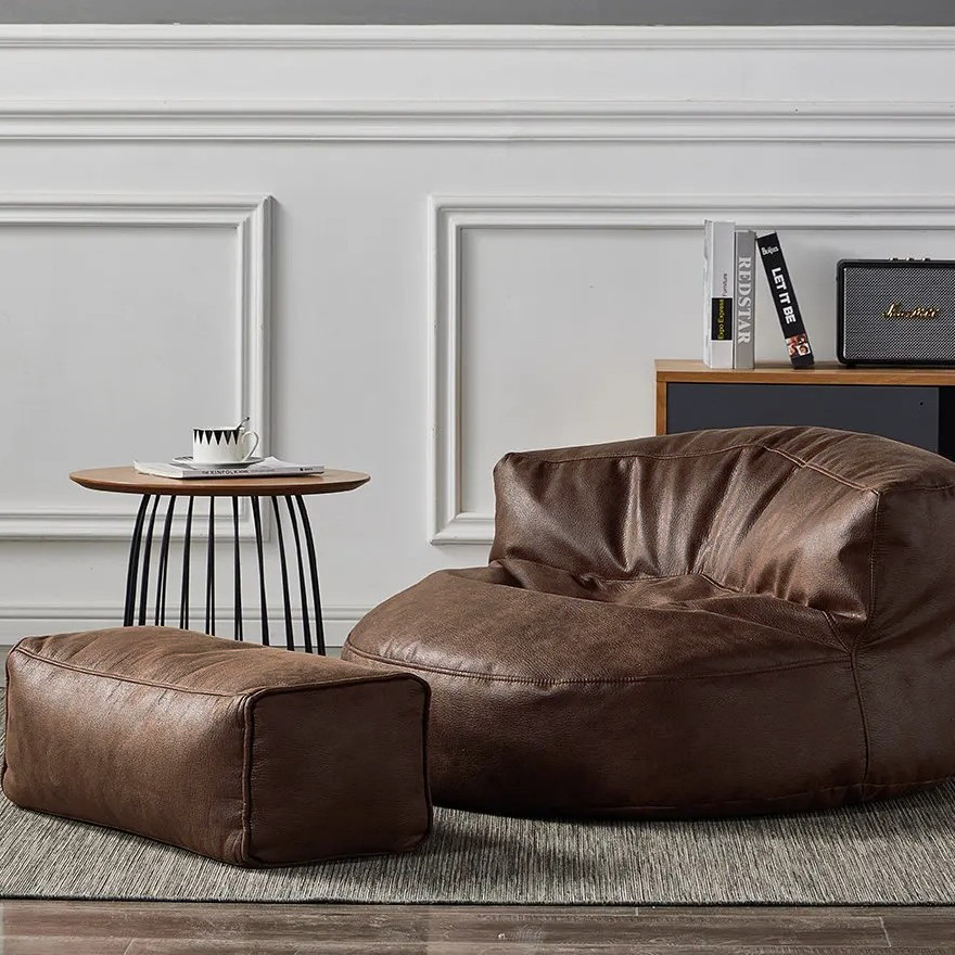 Zitzak Rond Kunstleer Modern 100cm Retro Leer Kinderen Volwassenen Binnen