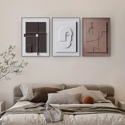 3D Japandi Wanddecoratie Canvas Geometrisch Reliëf 50x70cm Aluminium Woonkamer | Restfield