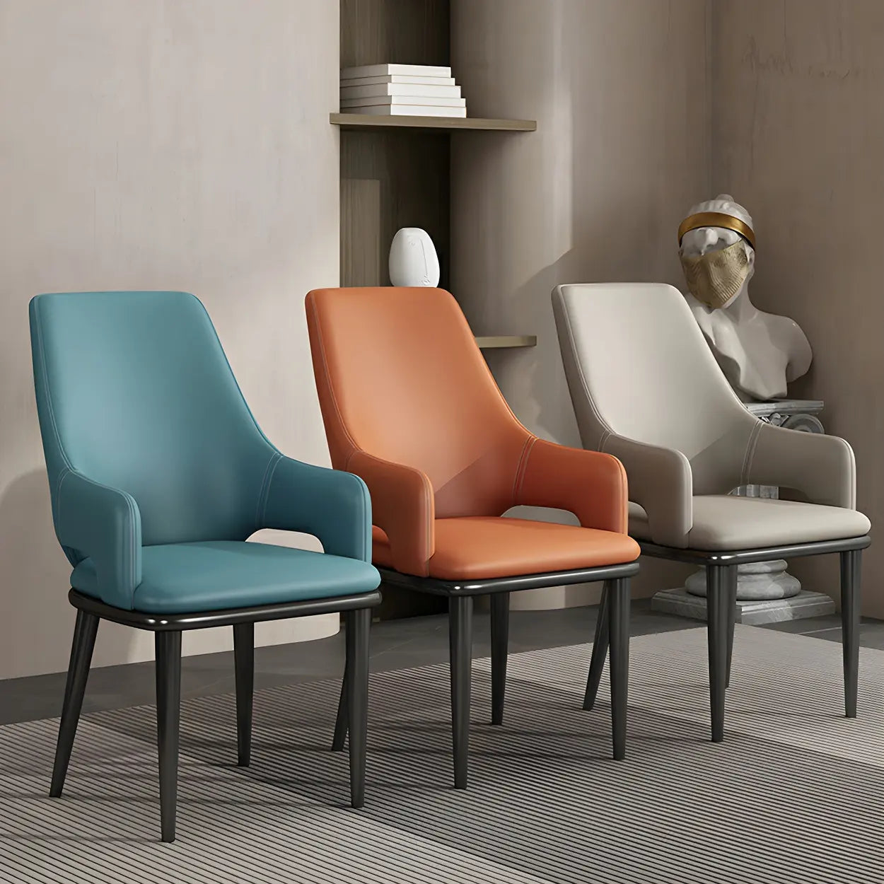 Moderne Eetkamerstoel met Armleuningen in Kunstleer en Zwart Metalen Onderstel – Comfortabele Design Stoel voor Eetkamer of Kantoor | Restfield