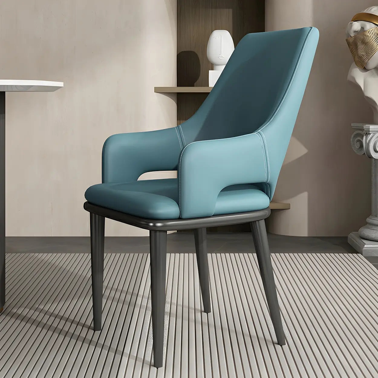 Moderne Eetkamerstoel met Armleuningen in Kunstleer en Zwart Metalen Onderstel – Comfortabele Design Stoel voor Eetkamer of Kantoor | Restfield