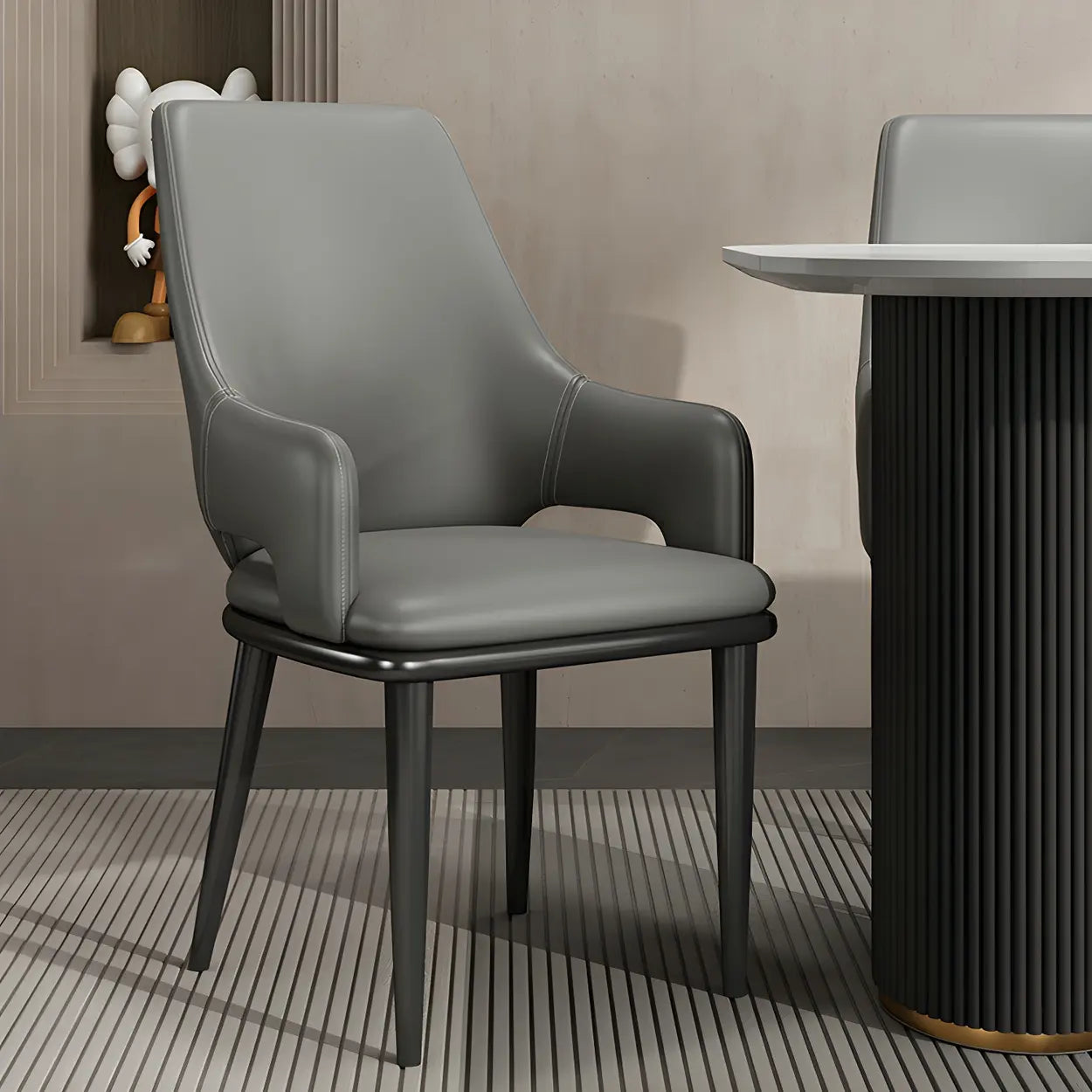 Moderne Eetkamerstoel met Armleuningen in Kunstleer en Zwart Metalen Onderstel – Comfortabele Design Stoel voor Eetkamer of Kantoor | Restfield