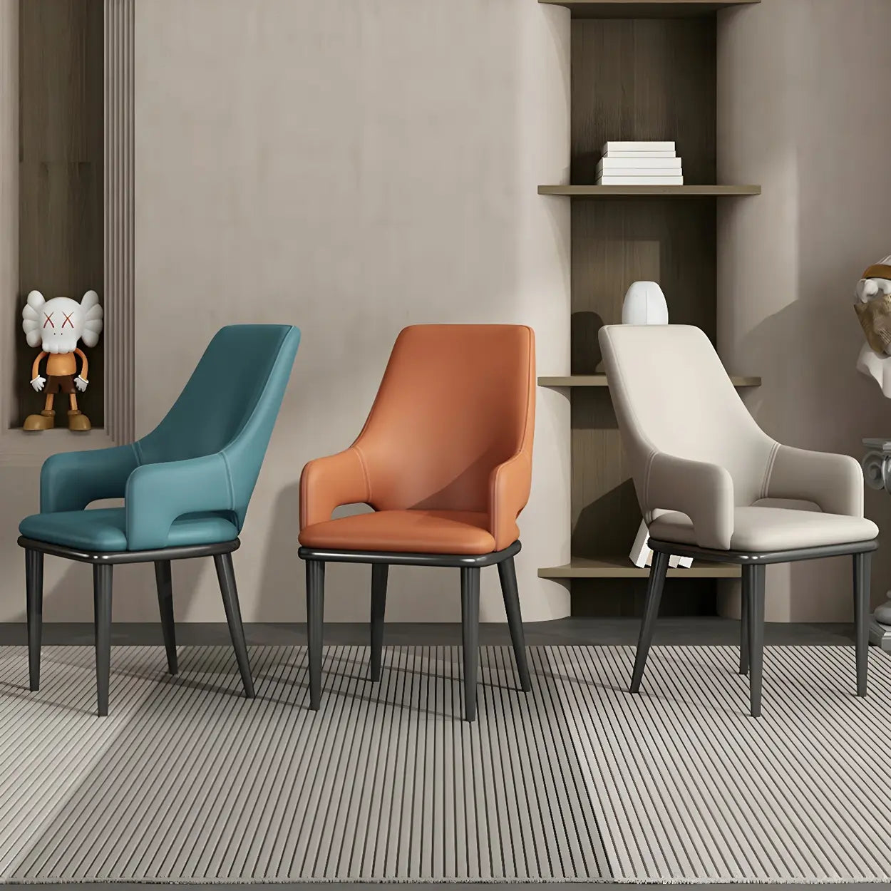 Moderne Eetkamerstoel met Armleuningen in Kunstleer en Zwart Metalen Onderstel – Comfortabele Design Stoel voor Eetkamer of Kantoor | Restfield