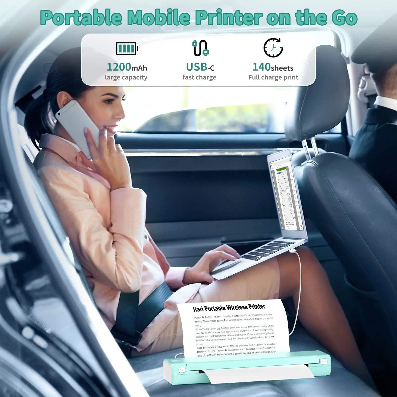 Thermische Printer Bluetooth Draadloos Inkloos Compact MK500 Mobiel Printen | Restfield