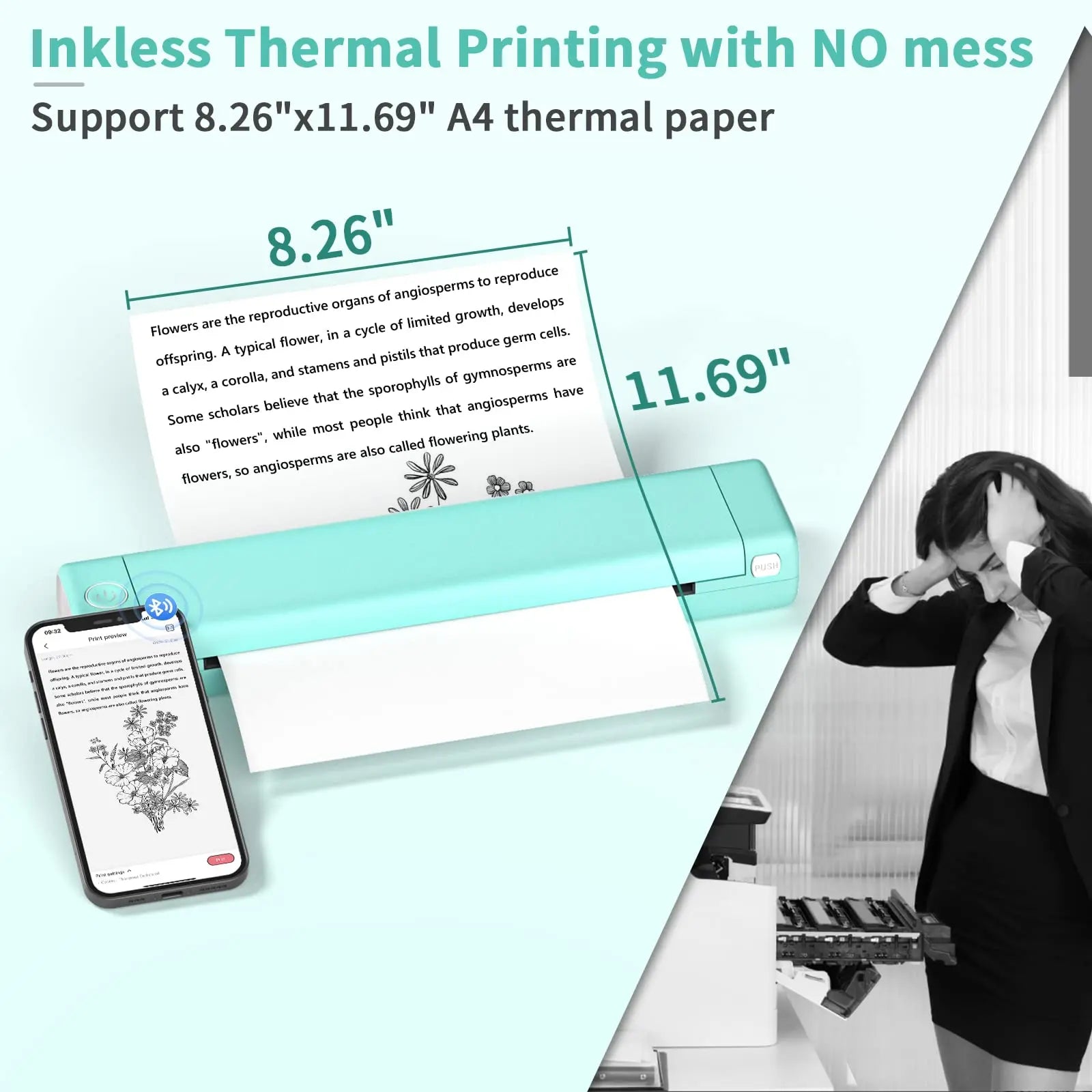 Thermische Printer Bluetooth Draadloos Inkloos Compact MK500 Mobiel Printen | Restfield
