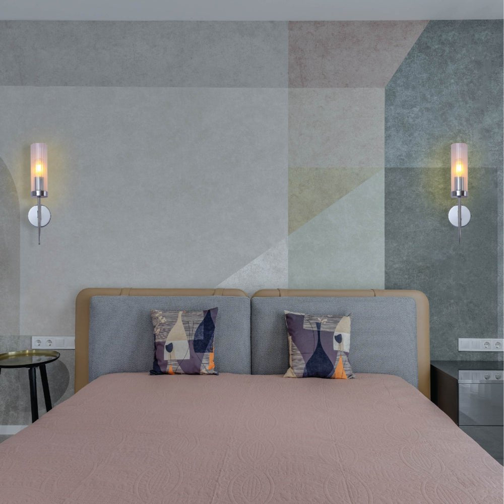 Wandlamp Geribbeld Glas Vintage Art Deco E27 Goud Chroom Nikkel Zwart Dimbaar Cilinder | Restfield