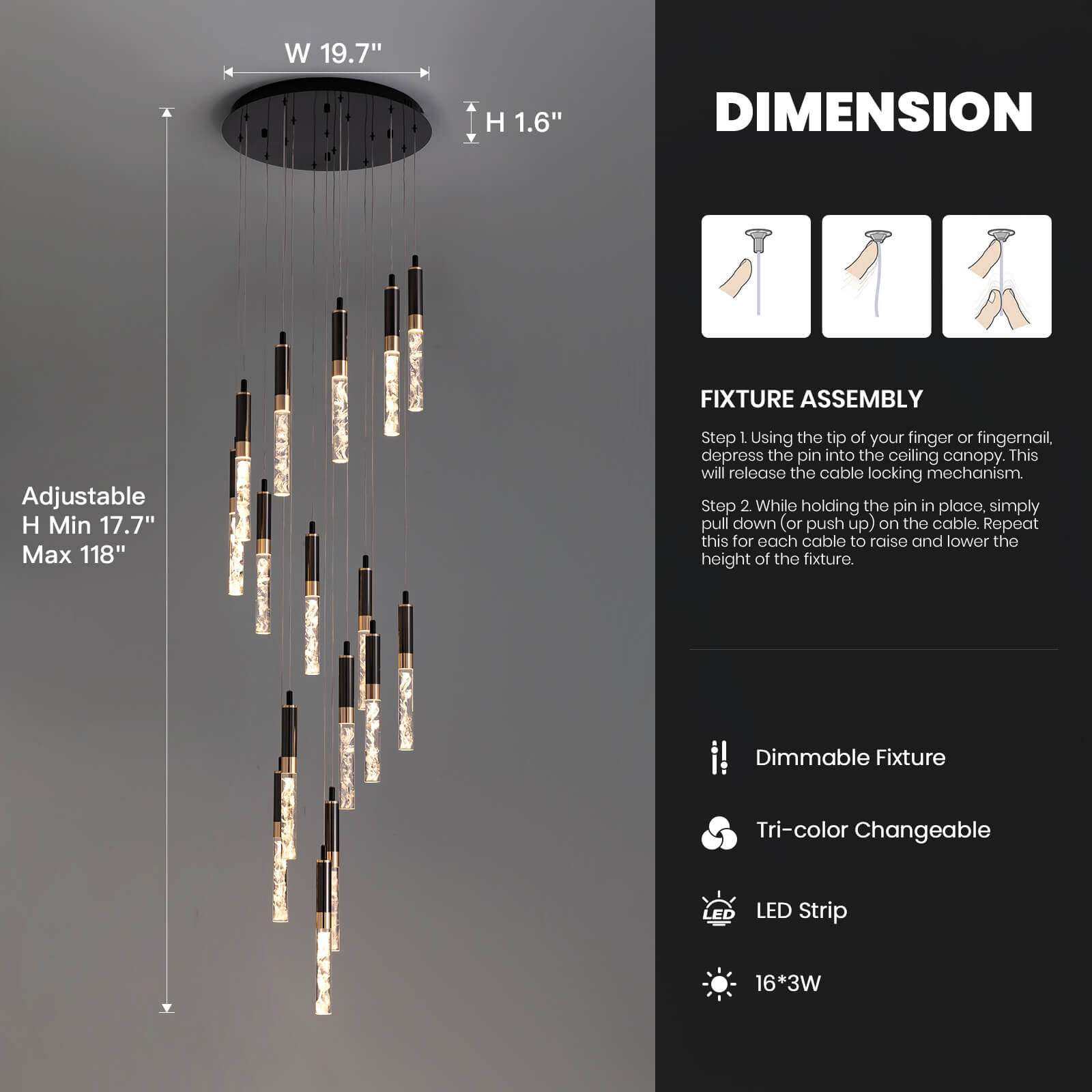 Kristallen Trap Kroonluchter Zwart K9 Crystal 300cm LED Modern Hoog Plafond