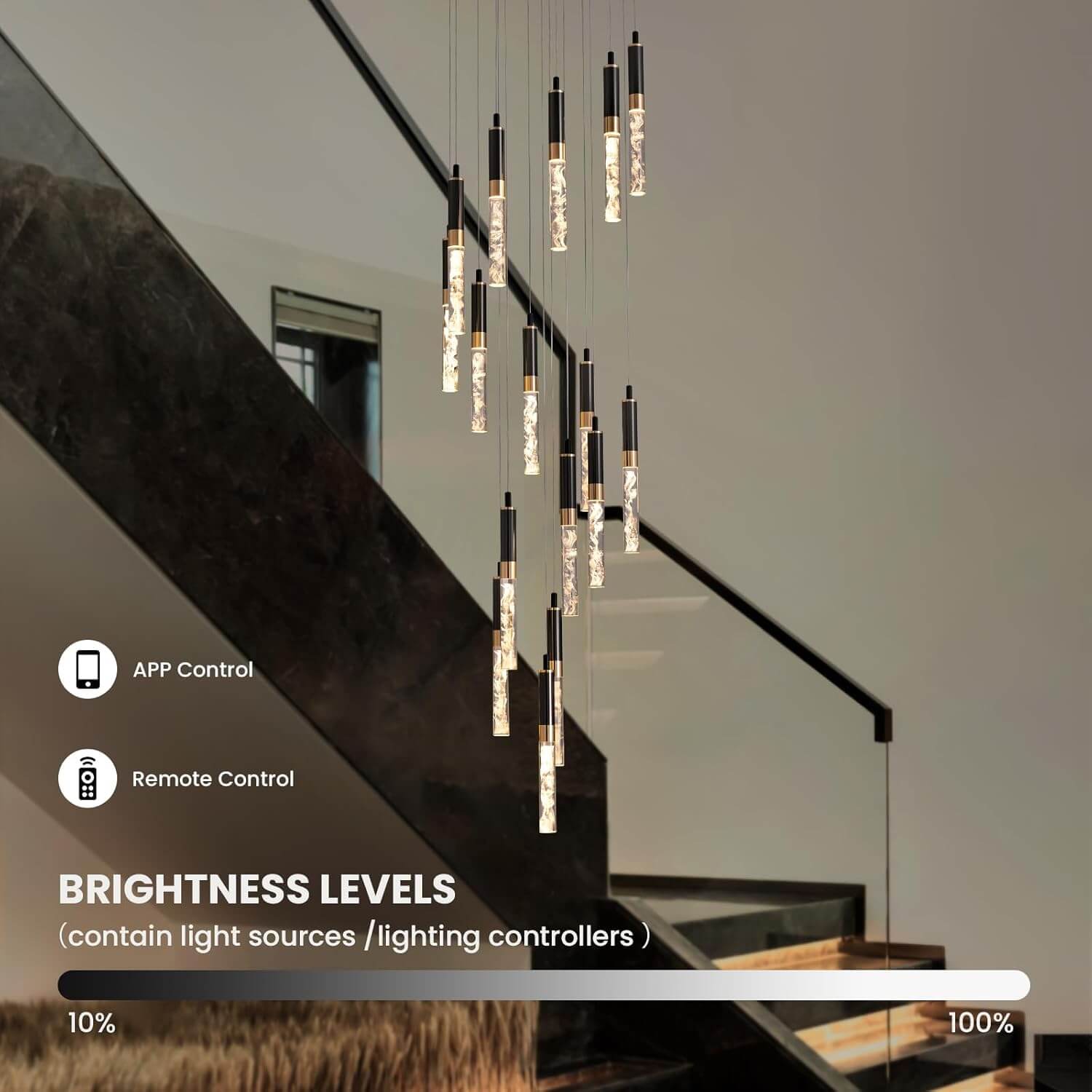 Kristallen Trap Kroonluchter Zwart K9 Crystal 300cm LED Modern Hoog Plafond