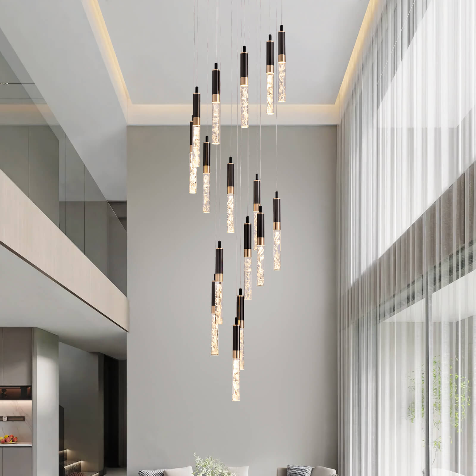 Kristallen Trap Kroonluchter Zwart K9 Crystal 300cm LED Modern Hoog Plafond