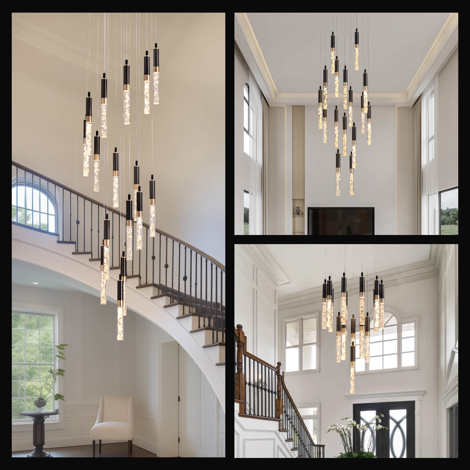 Kristallen Trap Kroonluchter Zwart K9 Crystal 300cm LED Modern Hoog Plafond