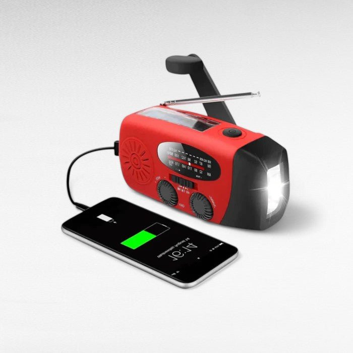 Noodradio met Zaklamp en Oplader | Handdynamo, Zonne-energie & USB