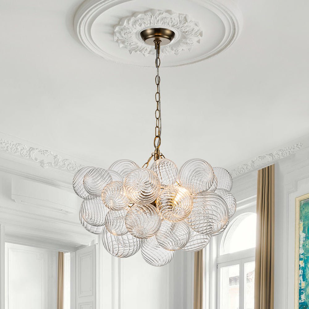 Moderne Glazen Kroonluchter met Geribbelde Bollen voor Eetkamer & Woonkamer | Restfield