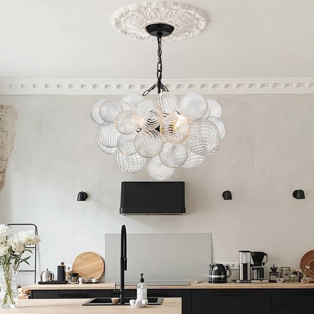 Moderne Glazen Kroonluchter met Geribbelde Bollen voor Eetkamer & Woonkamer | Restfield