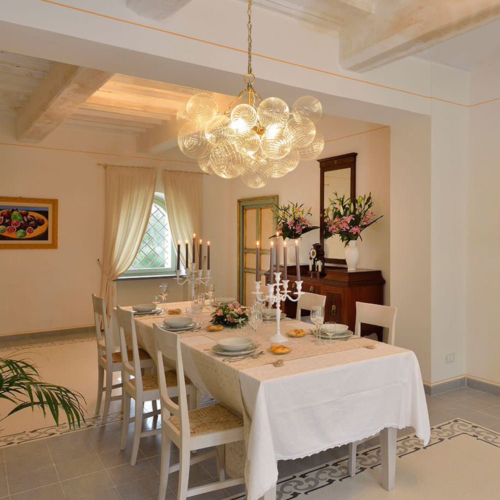 Moderne Glazen Kroonluchter met Geribbelde Bollen voor Eetkamer & Woonkamer | Restfield