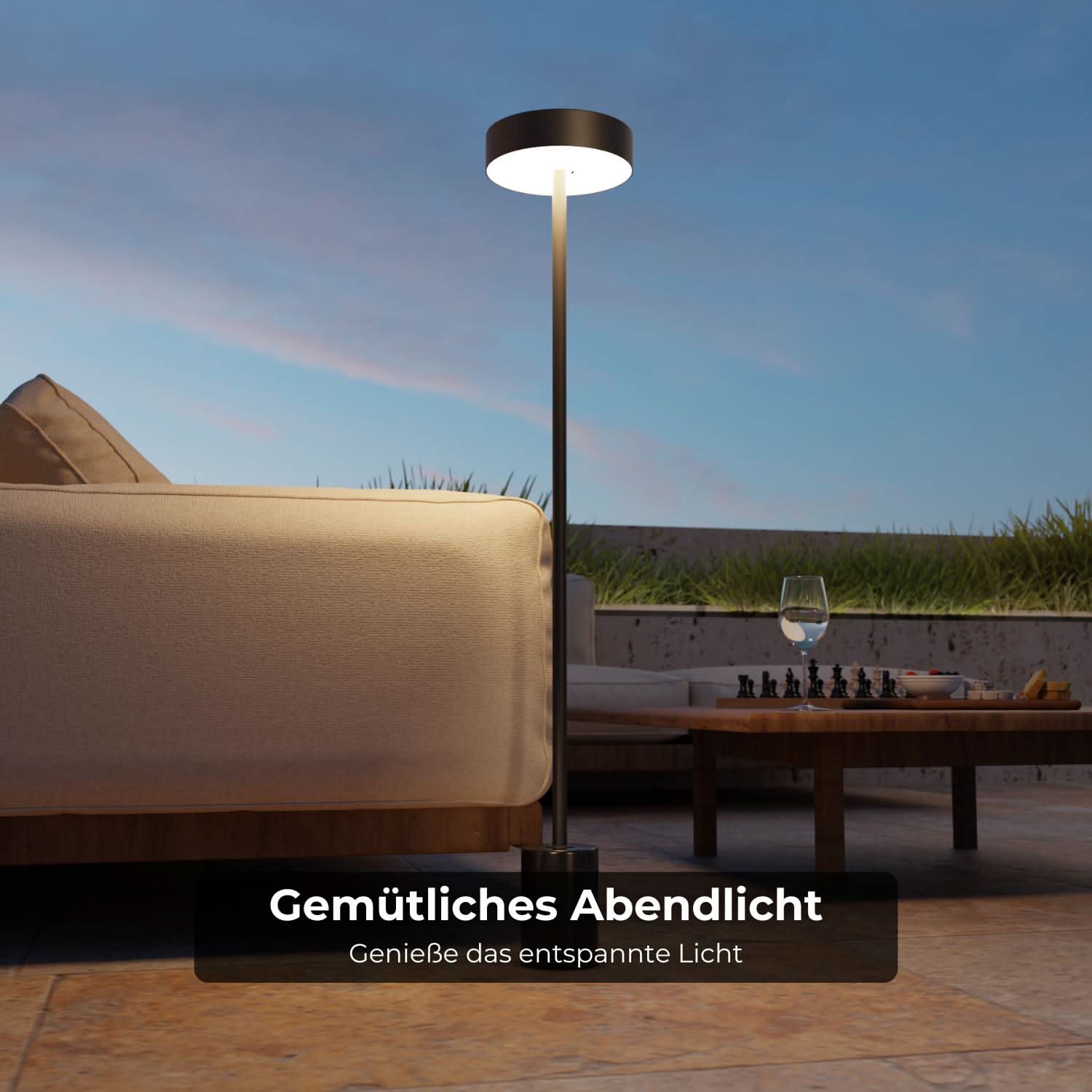 Draadloze accu vloerlamp voor tuin & terras met warm licht – Uranos