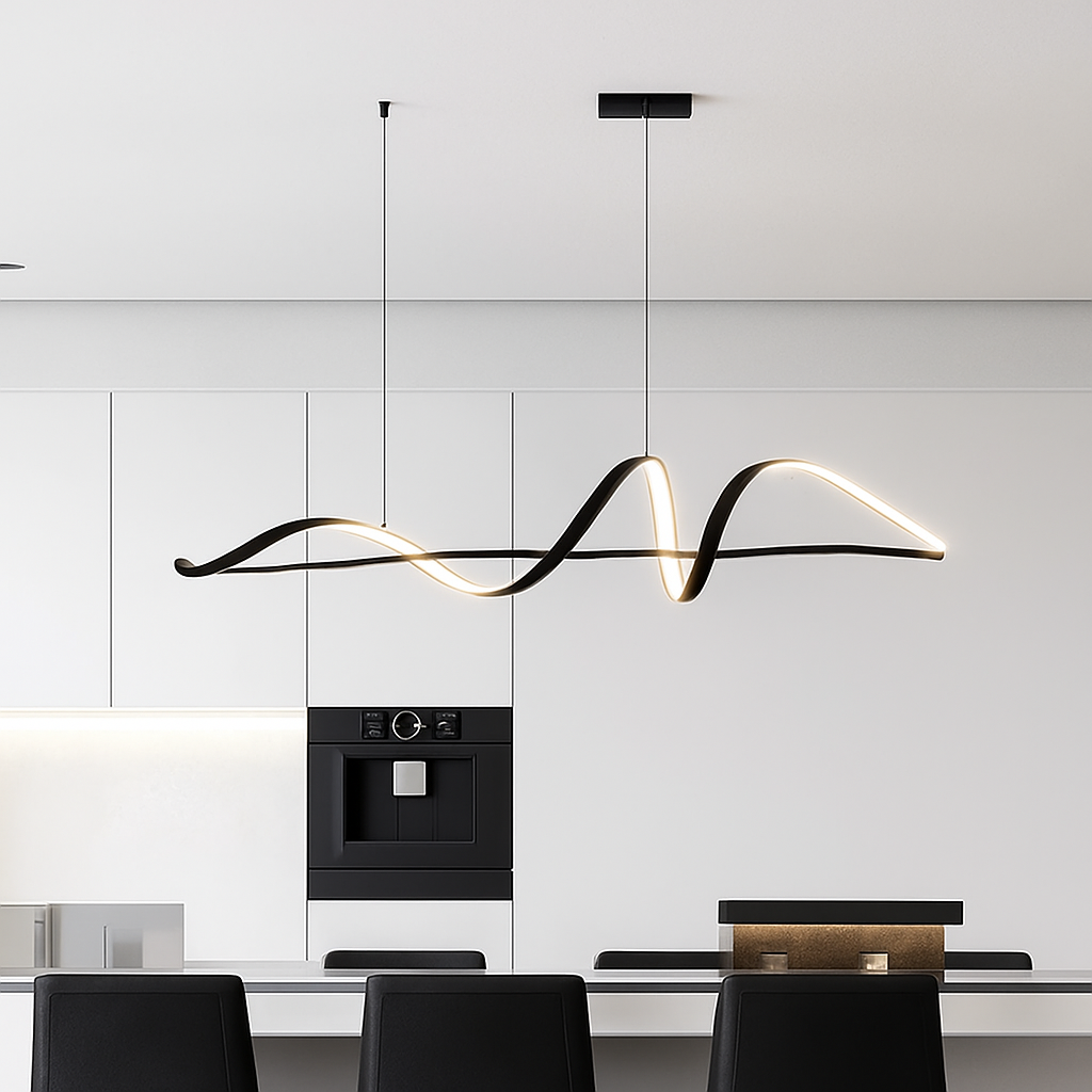 Suspension forme vague LED Alliage Noir Salle à manger Salon Dimmable Suspension moderne Linéaire Plafonnier Table Intérieur | Restfield
