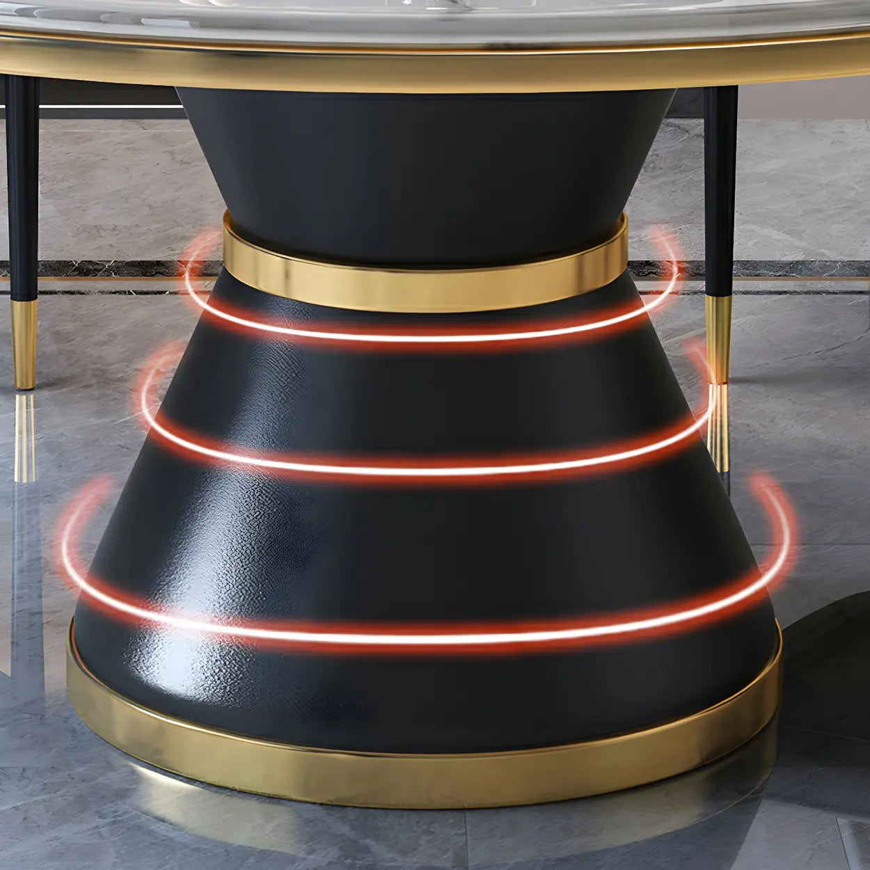 Ronde Marmeren Eettafel met Lazy Susan Draaischijf en Zwart Stalen Onderstel – Luxe Design Dining Tafel Wit 180 cm | Restfield