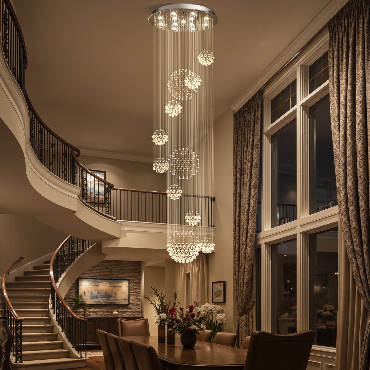 Kristallen Kroonluchter Rond Meerdere Ringen Regendruppel Chroom GU10 Trap Entreehal Groot | Restfield