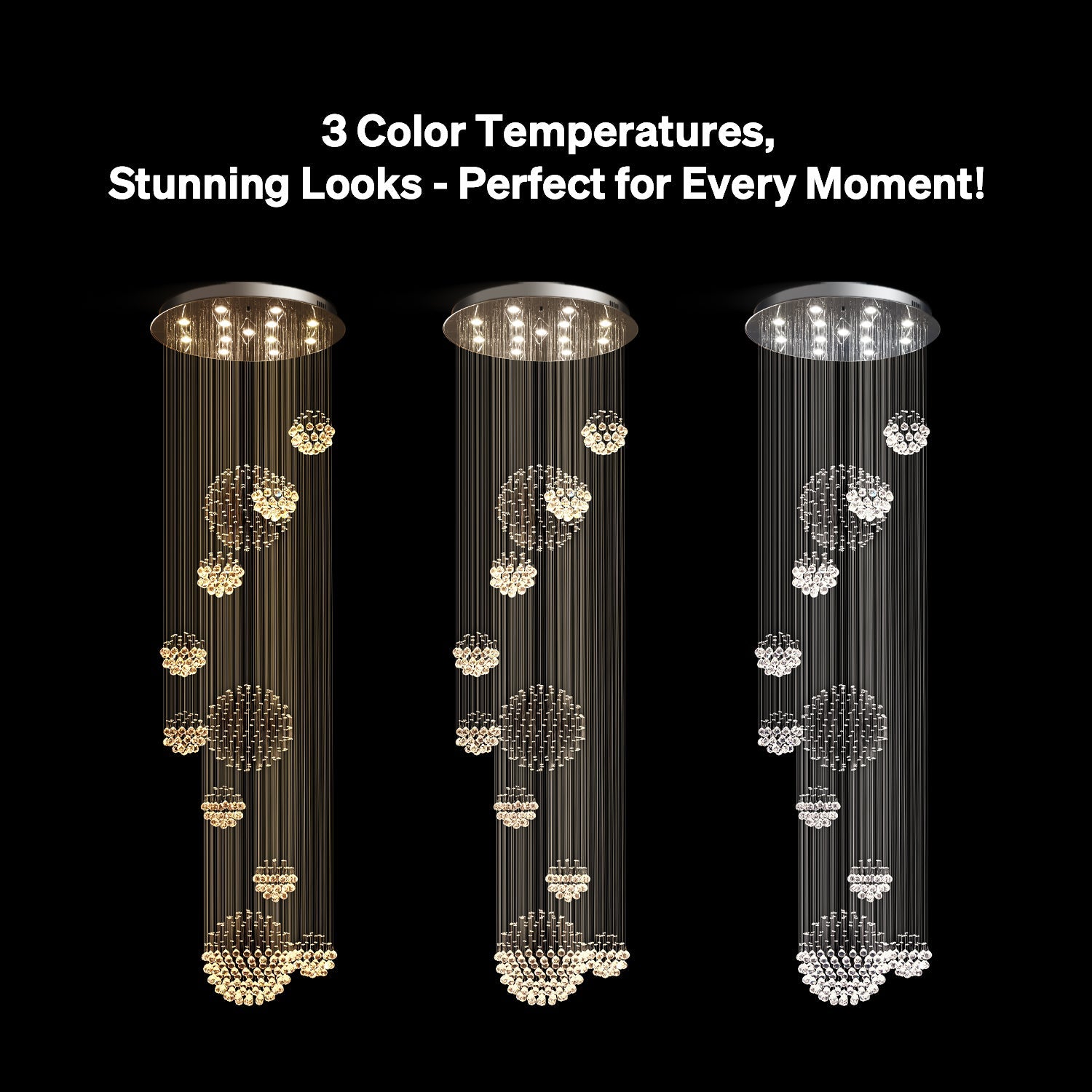 Kristallen Kroonluchter Rond Meerdere Ringen Regendruppel Chroom GU10 Trap Entreehal Groot | Restfield