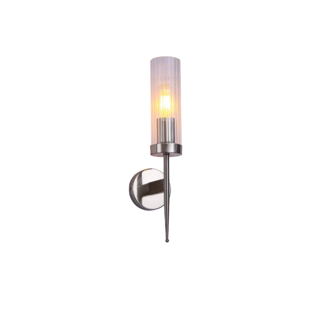 Wandlamp Geribbeld Glas Vintage Art Deco E27 Goud Chroom Nikkel Zwart Dimbaar Cilinder | Restfield