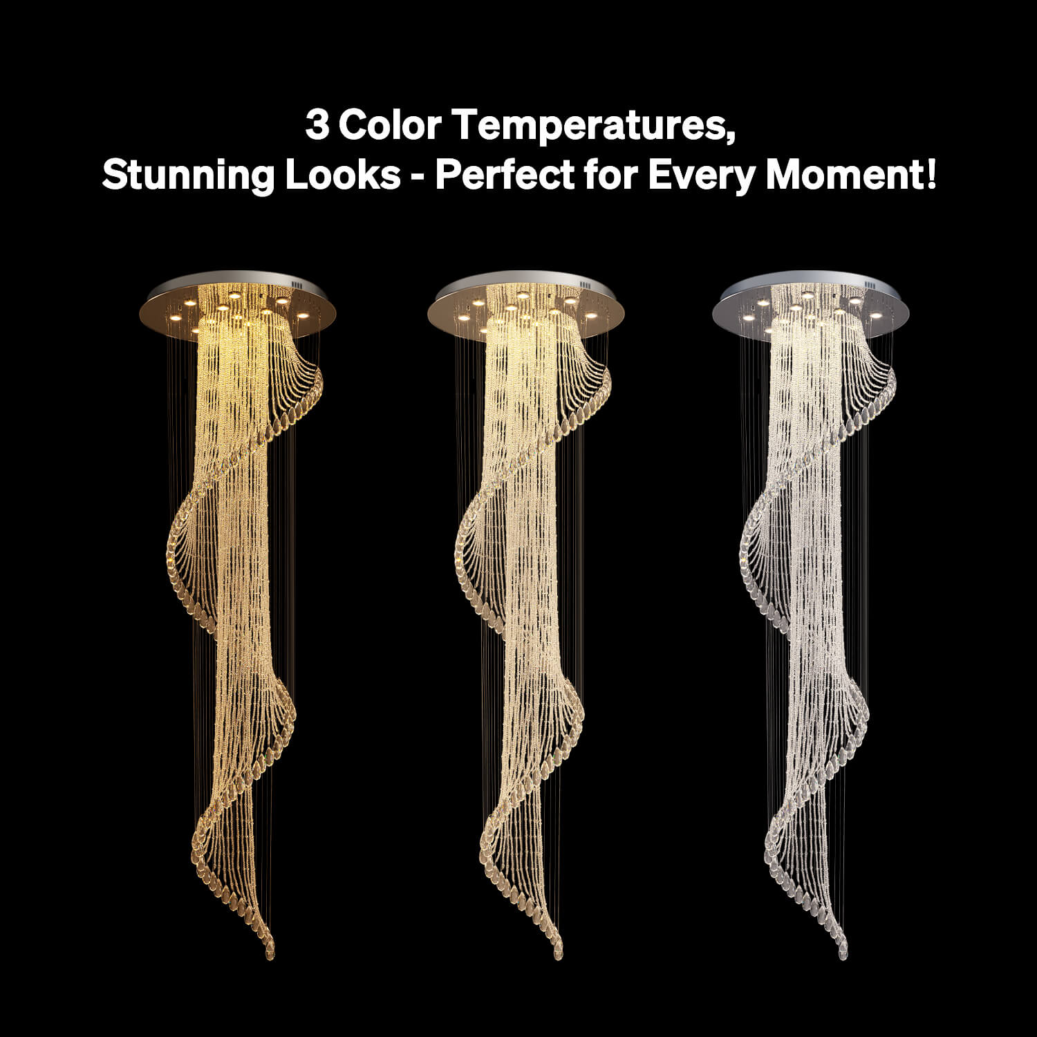 Kristallen Kroonluchter Spiraal Modern Chroom GU10 Trap Entreehal Groot Hoog Plafond | Restfield