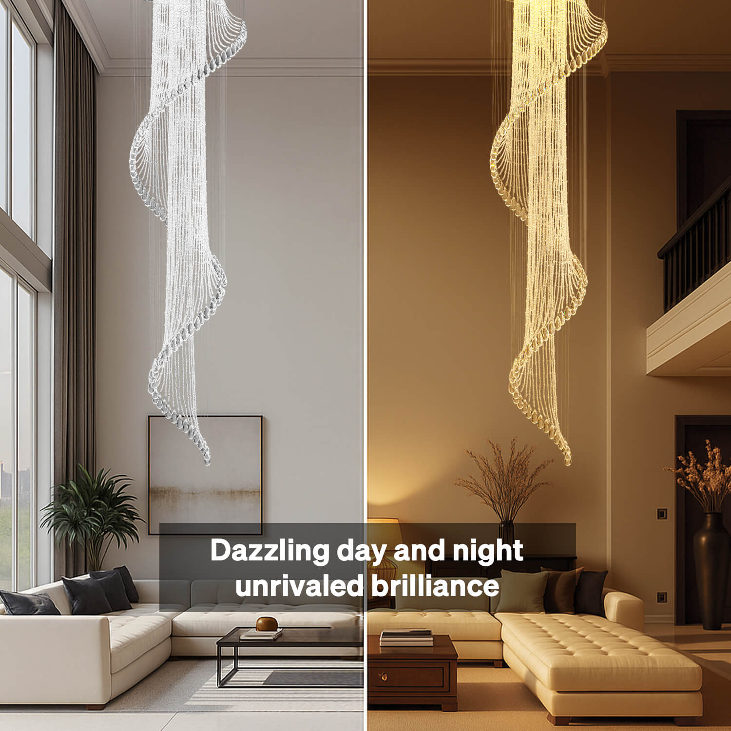 Kristallen Kroonluchter Spiraal Modern Chroom GU10 Trap Entreehal Groot Hoog Plafond | Restfield