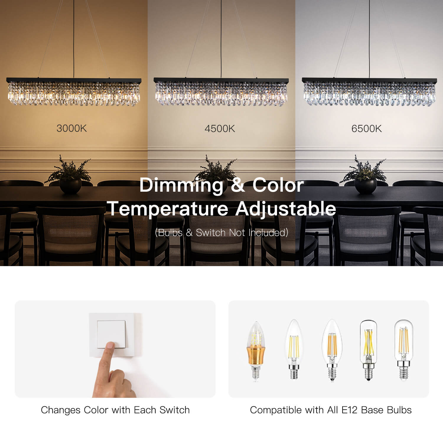 Rechthoekige Kristallen Kroonluchter Regendruppel K9 Zwart E12 Eetkamer Keukeneiland Modern | Restfield