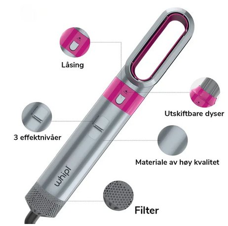 Professionele 5-in-1 airstyler met opzetstukken en luchttechnologie voor drogen, krullen, volume en glad haar | Restfield
