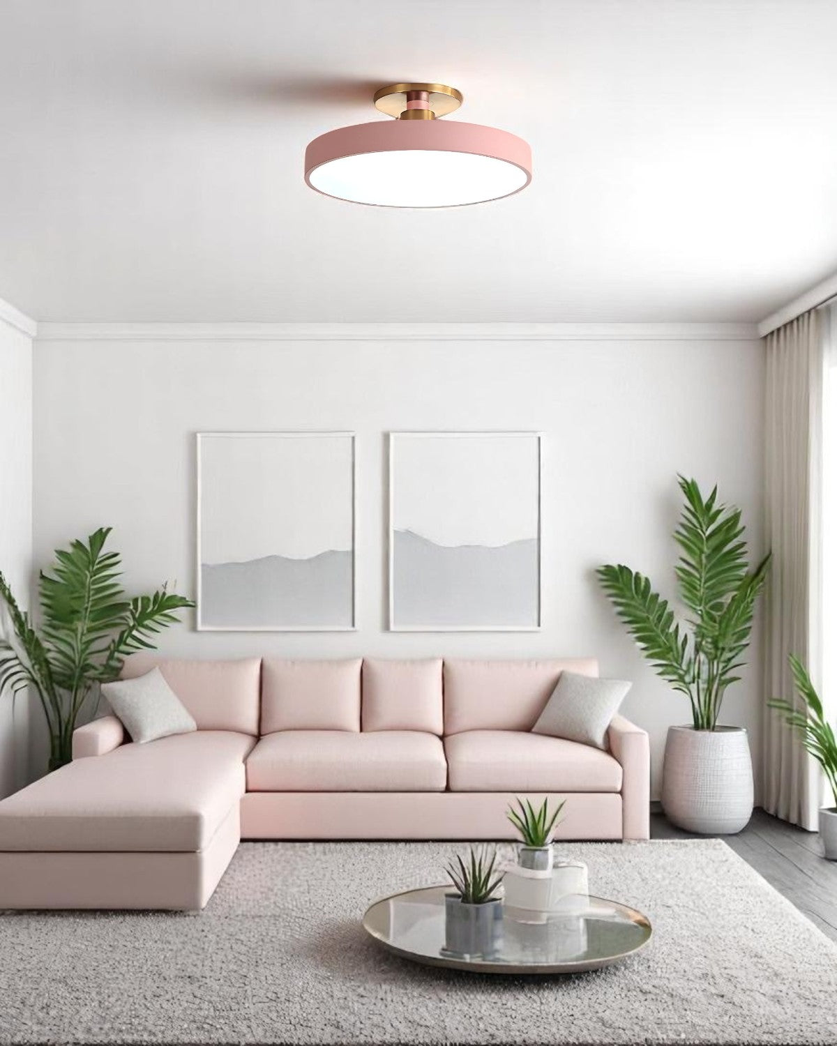 Moderne ronde plafondlamp met goud detail en acryl diffuser – minimalistische semi flush design verlichting voor woonkamer en slaapkamer | Restfield